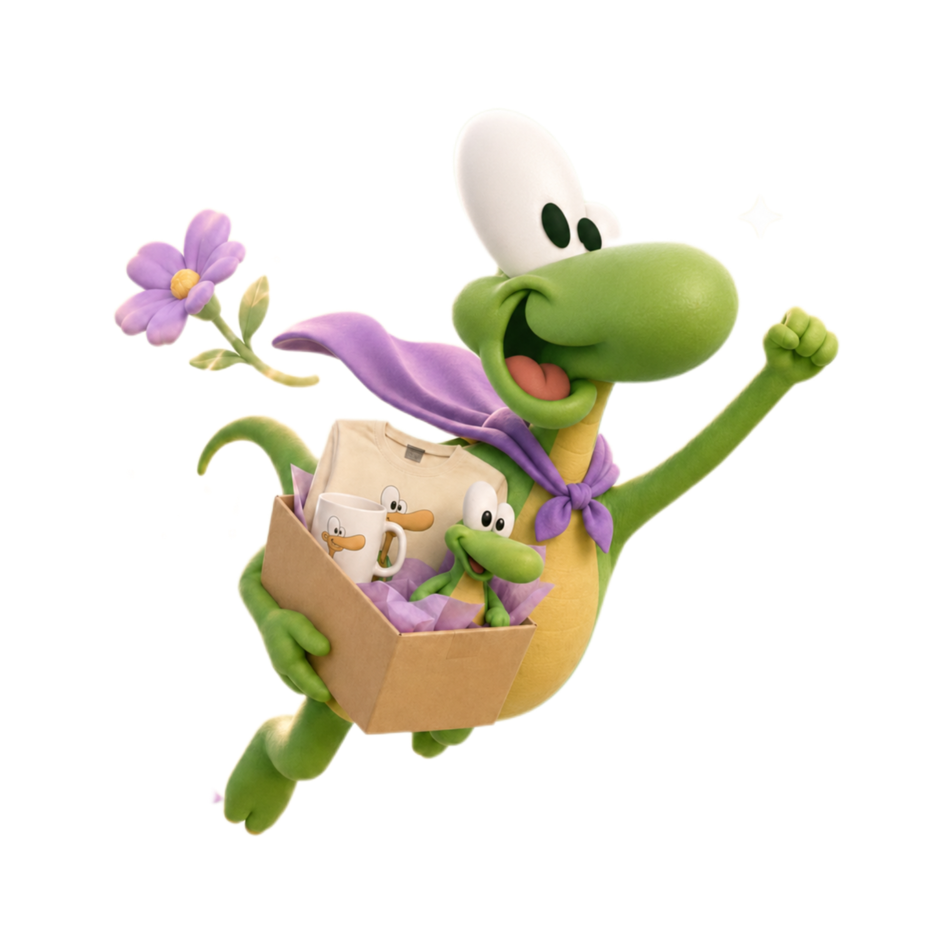 Dino entregando flores